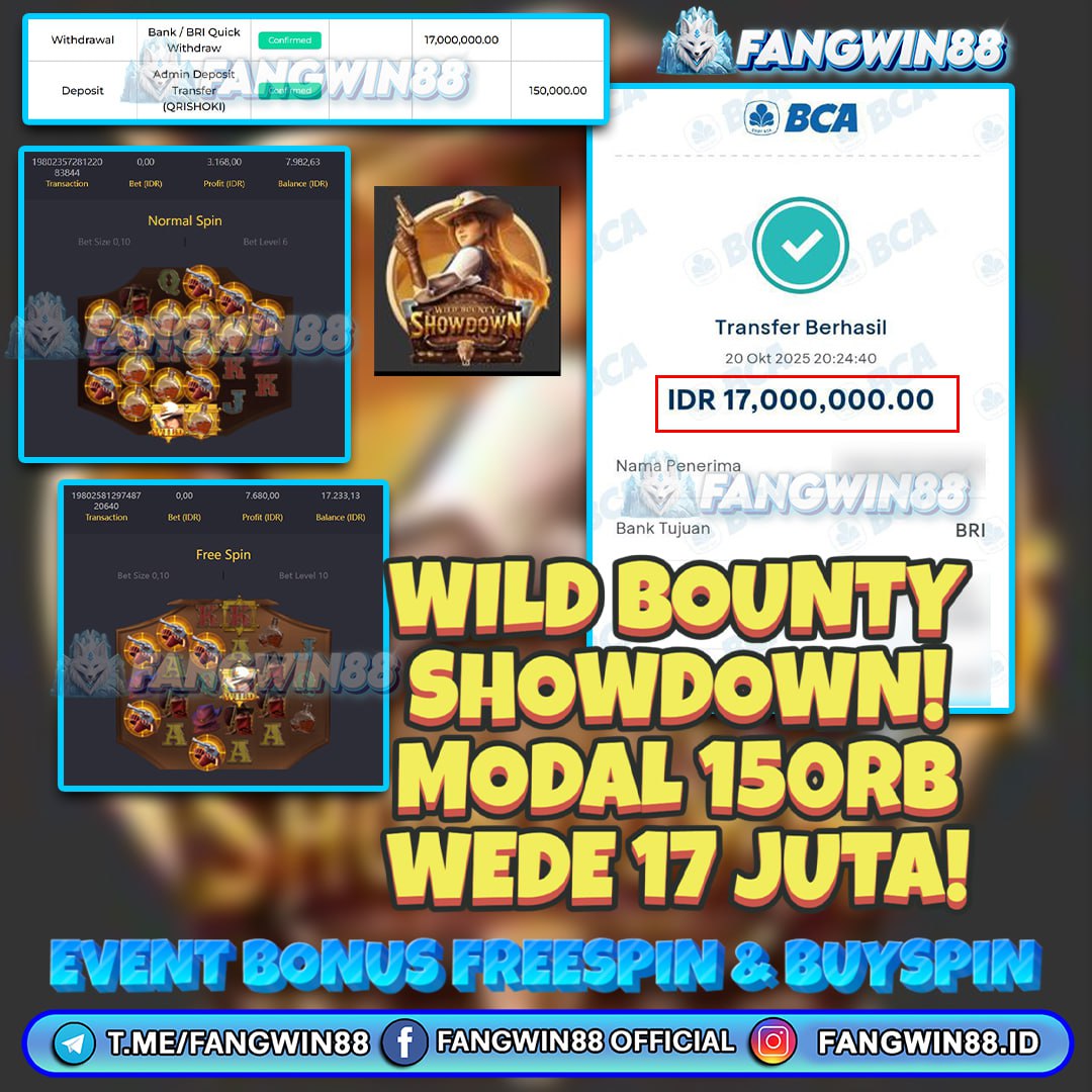 FANGWIN88 JACKPOT SLOT WILD BOUNTY SHOWDOWN RP 17.000.000 ID : MAP***
